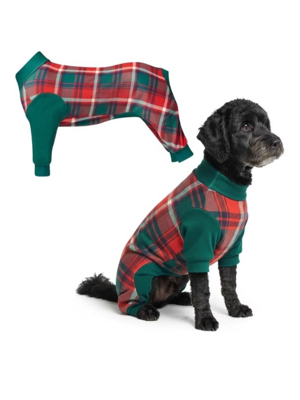 Spark Paws Dog Pajama Red Green Plaid 2XL Cotton Blend Ultra-Soft 4-Way Stretch